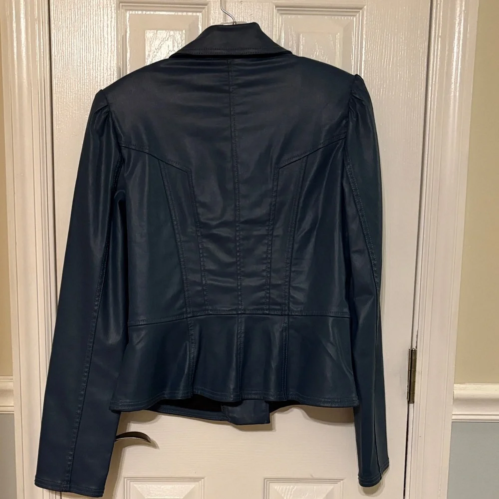 WHBM Blue Coated Denim Zippered Jacket - Picture 10 of 15